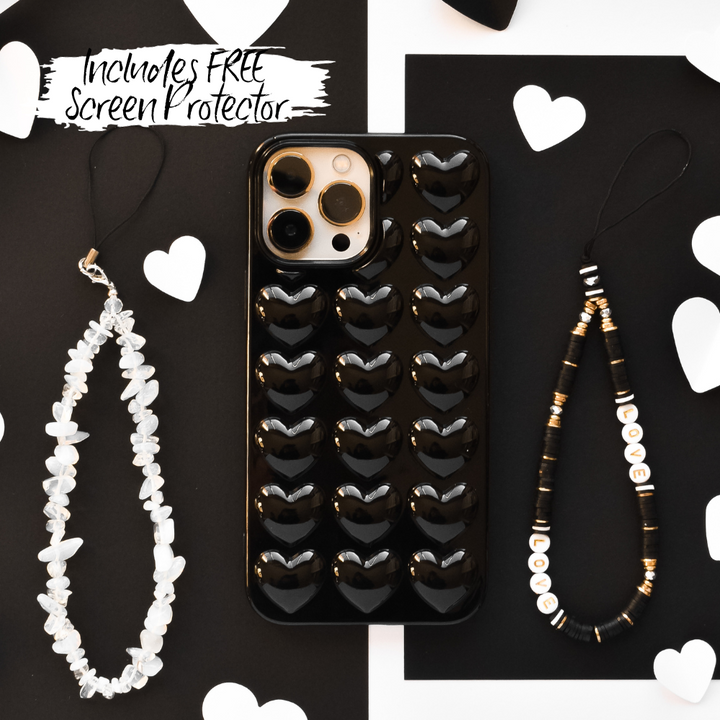 Ultimate iPhone Bundle - 3D Hearts Glossy Black