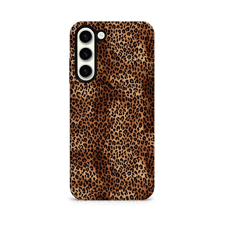 Phone case with leopard print pattern on a white background