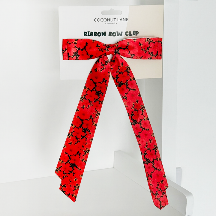 Ribbon Bow Clip - Leopard Hibiscus