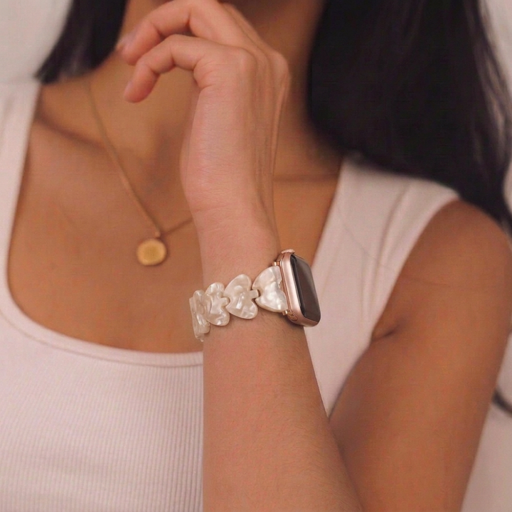 Girl wearing luxe hearts watch strap