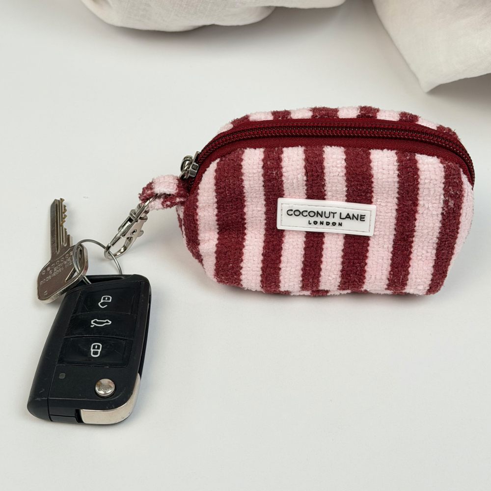 Blushberry Stripes mini keyring bag with keys attached