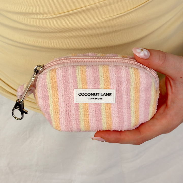 Mini Towel Keyring Bag Pastel Stripes in hand