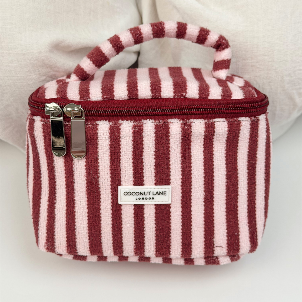 Mini Towel Travel Vanity Case Blushberry Stripes studio close up image