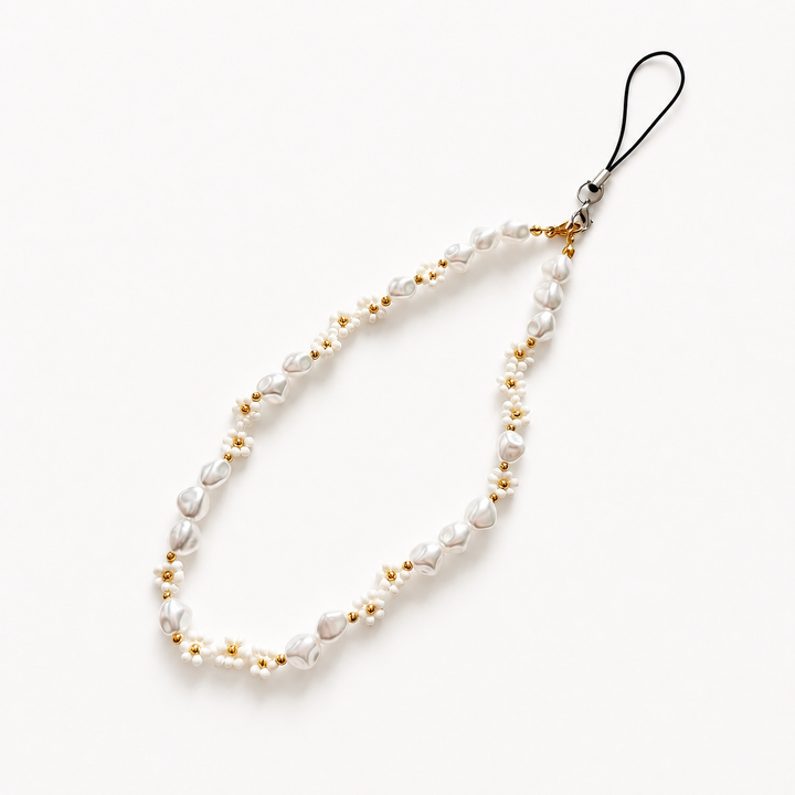 Beaded Phone Strap - Pearl Core