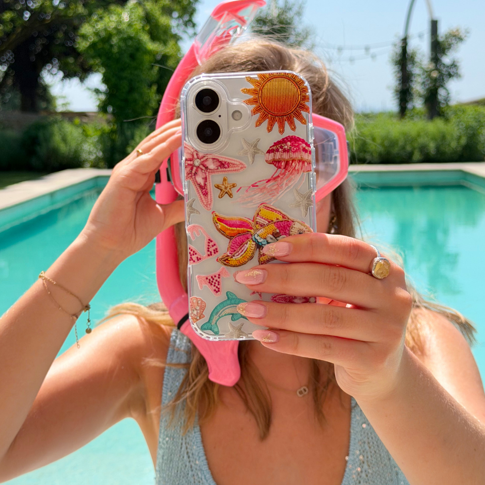 Girl taking selfie with Pink Paradise Phone Case