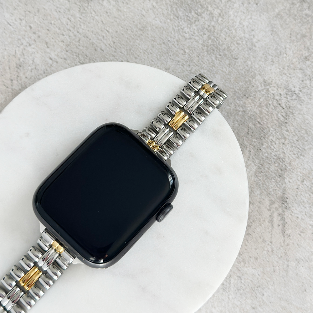 Retro Slim Stainless Steel Apple Watch Strap - Vintage Gold & Silver