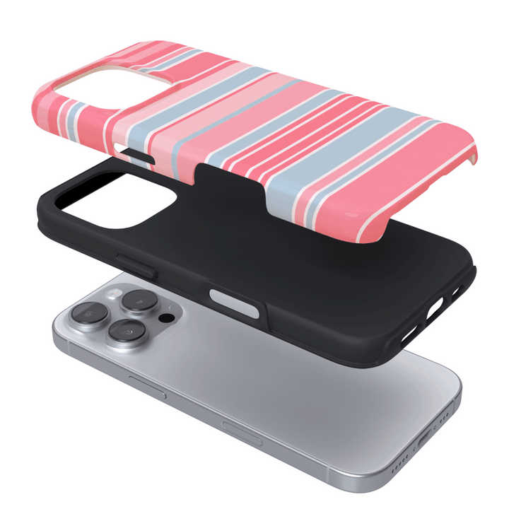 White, baby blue and pink stripes.