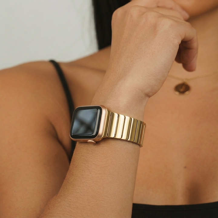 Girl wearing Slinky Watch Strap in Gold