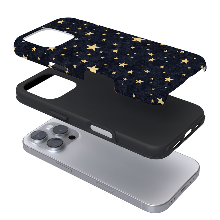 Expanded view of a phone case with a star pattern on a white background