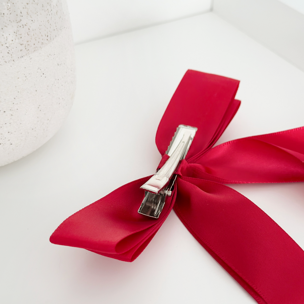 Ribbon Bow Clip - Rose Red