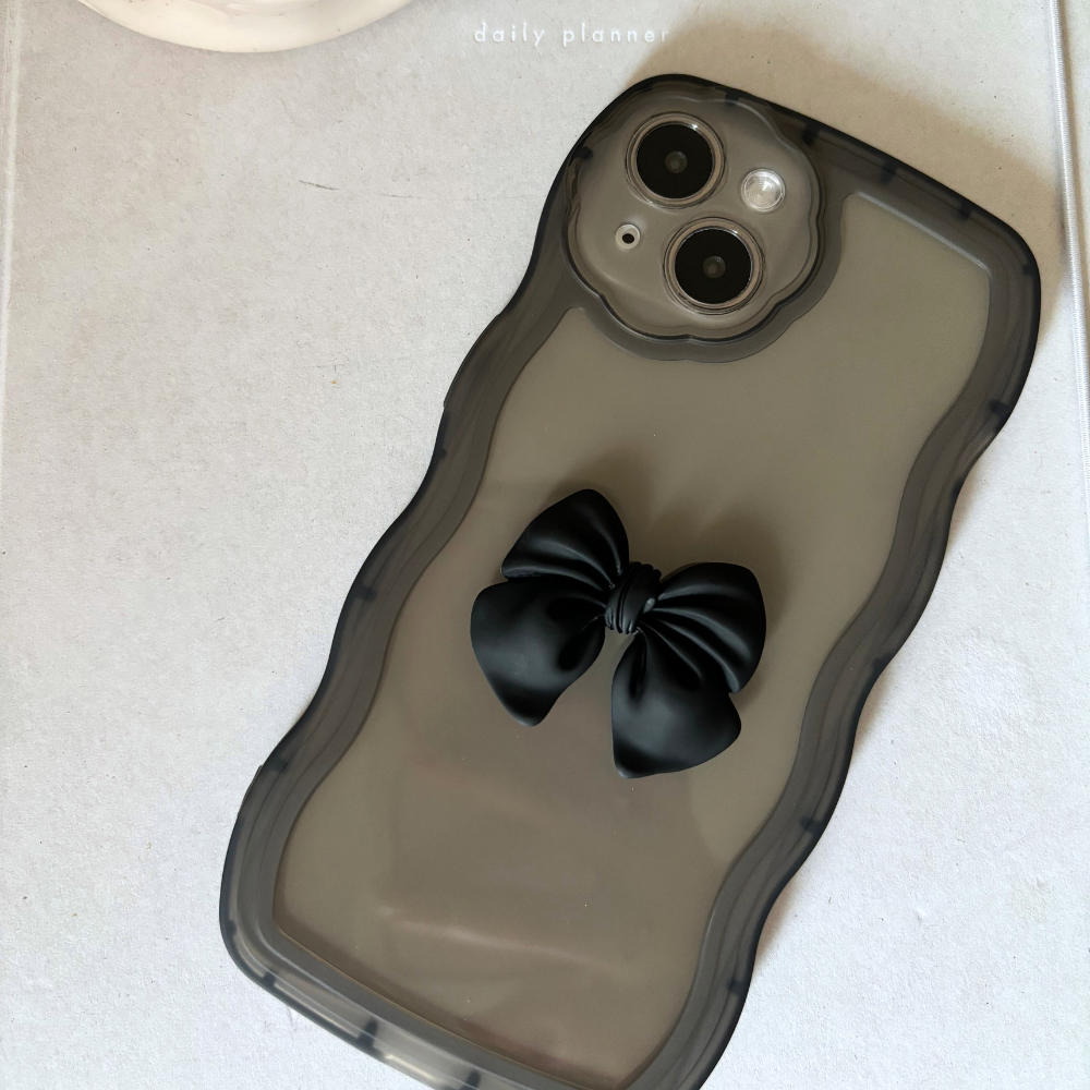 Wavy Bow Phone Case - Charcoal Black
