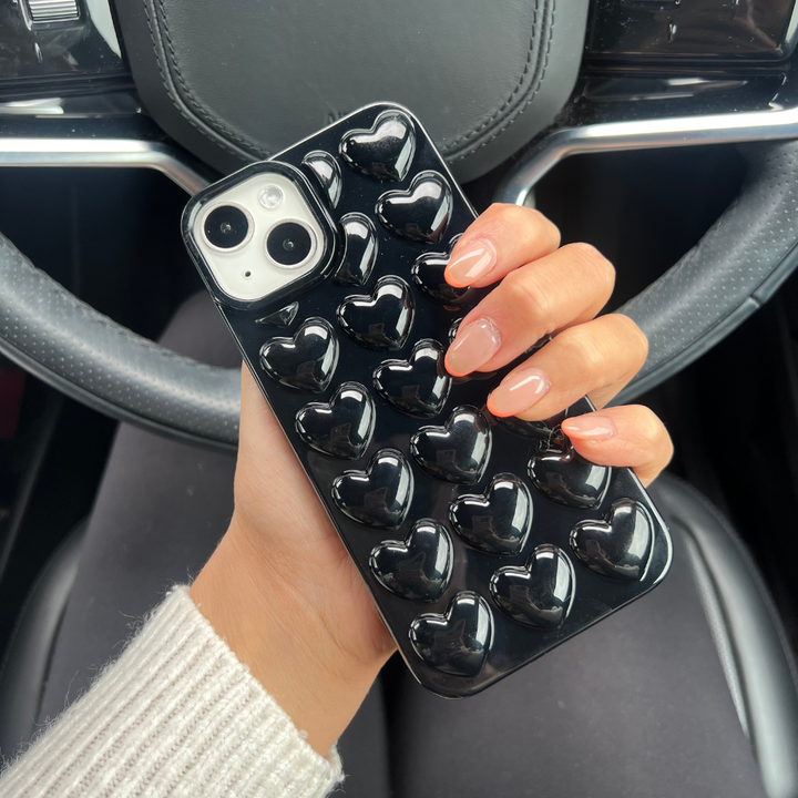 3D Heart Phone Case - Glossy Black