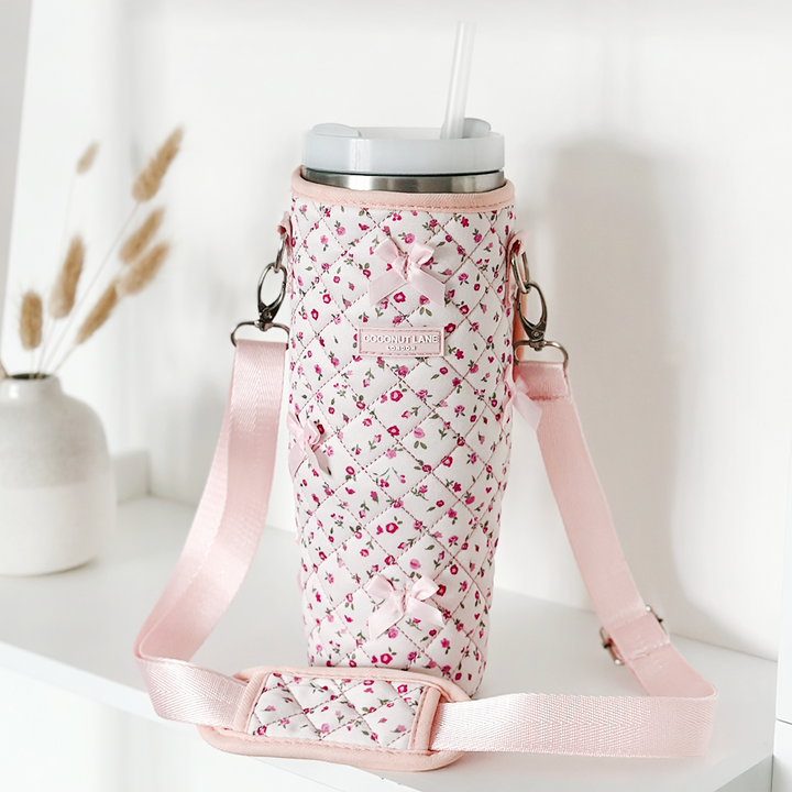 Tumbler Carry Case - Quilted Pink Watercolour Flowers