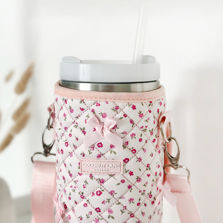 Tumbler Carry Case - Quilted Pink Watercolour Flowers