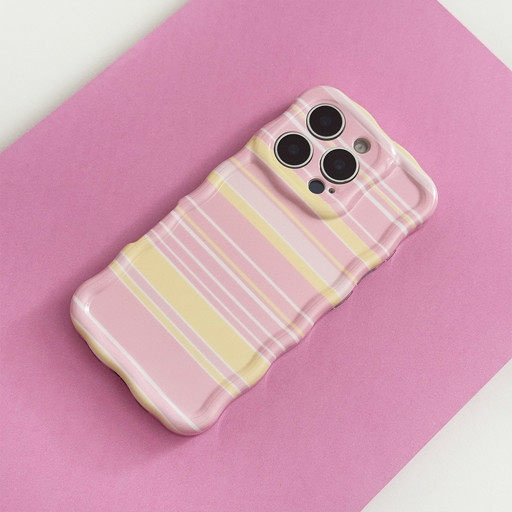 Pink, yellow and white stripe Phone Case with wavy edges.