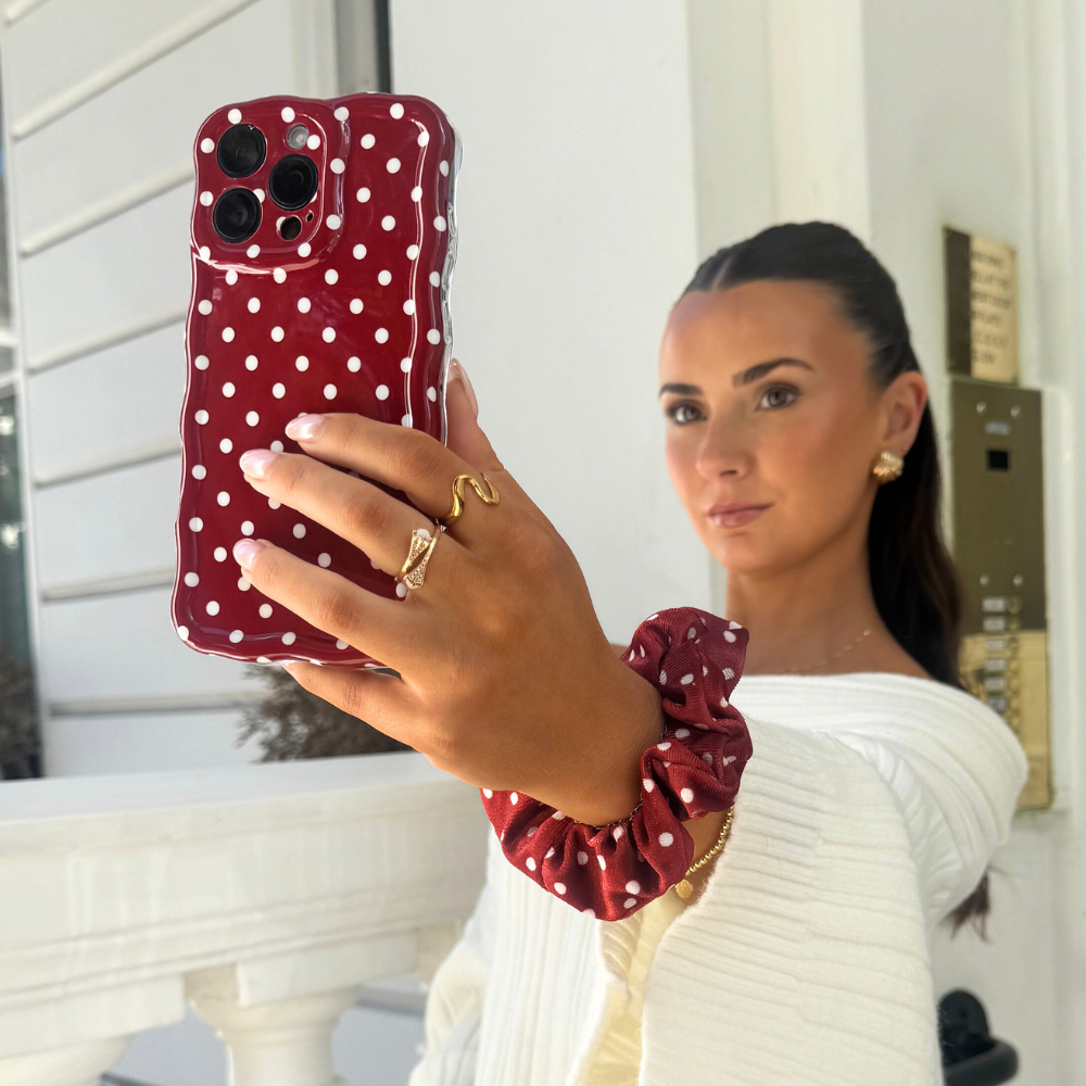 Wavy Phone Case - Burgundy Polka Dot Wavy Phone Case - Burgundy Polka Dot