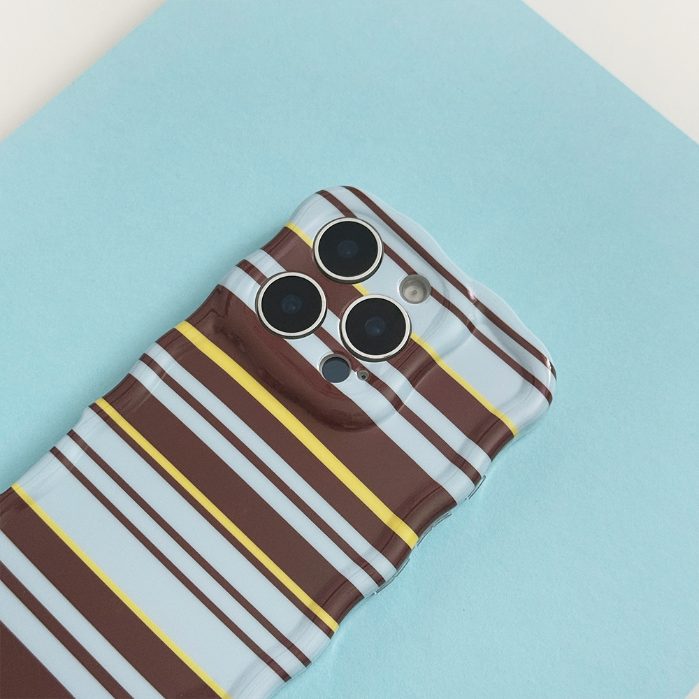Blue, brown and yellow stripe Phone Case with wavy edges.