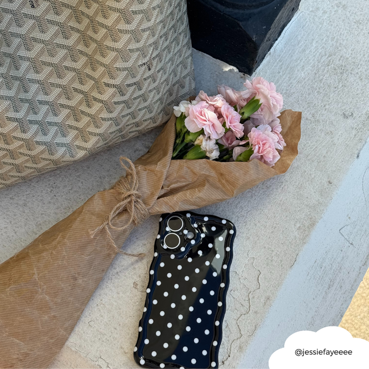 Wavy Phone Case - Black Polka Dot