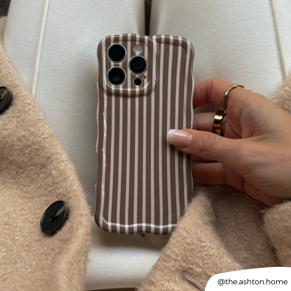 Wavy Chestnut Stripes Phone Case on white jeans