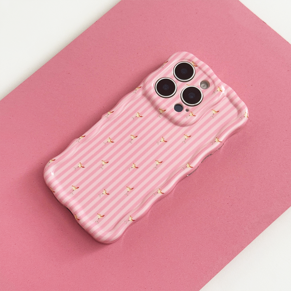 Pink stripe Phone Case with wavy edges and margarita print.