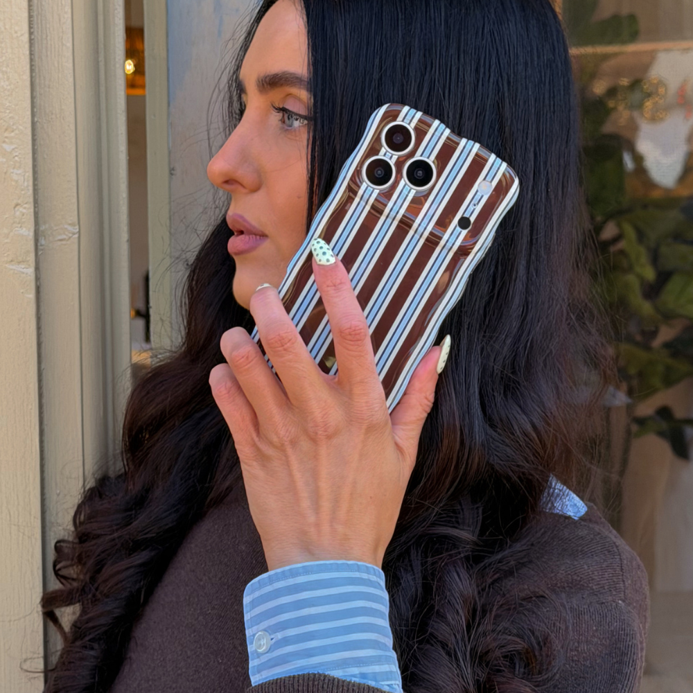 Wavy iPhone Case - Brown & Blue Stripes Wavy iPhone Case - Brown & Blue Stripes
