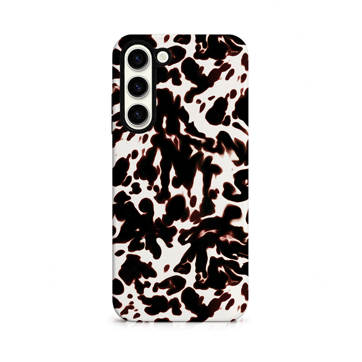 Phone case with a white and black tort pattern on a white background 