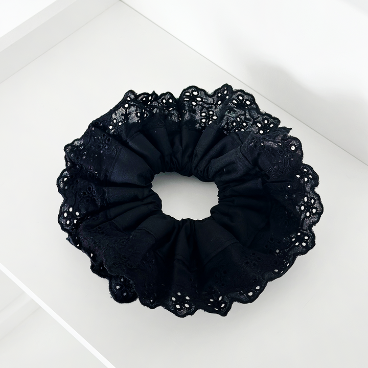 Double Layer Lace Scrunchie - Black