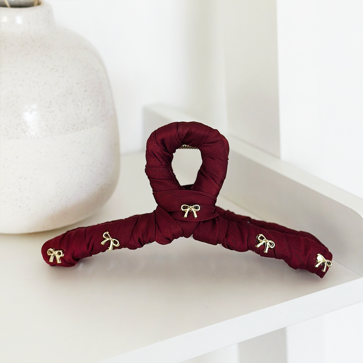 Burgundy Twist Bow Claw Clip