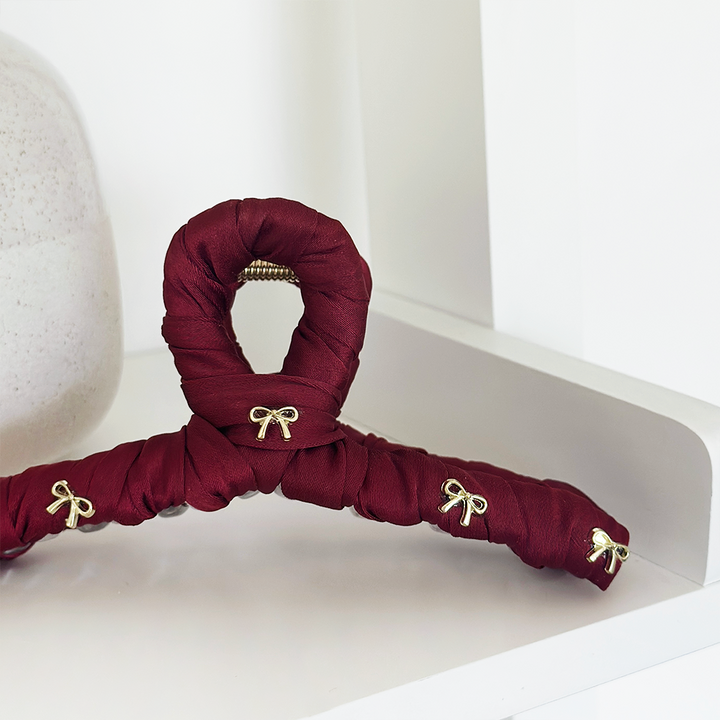 Burgundy Twist Bow Claw Clip