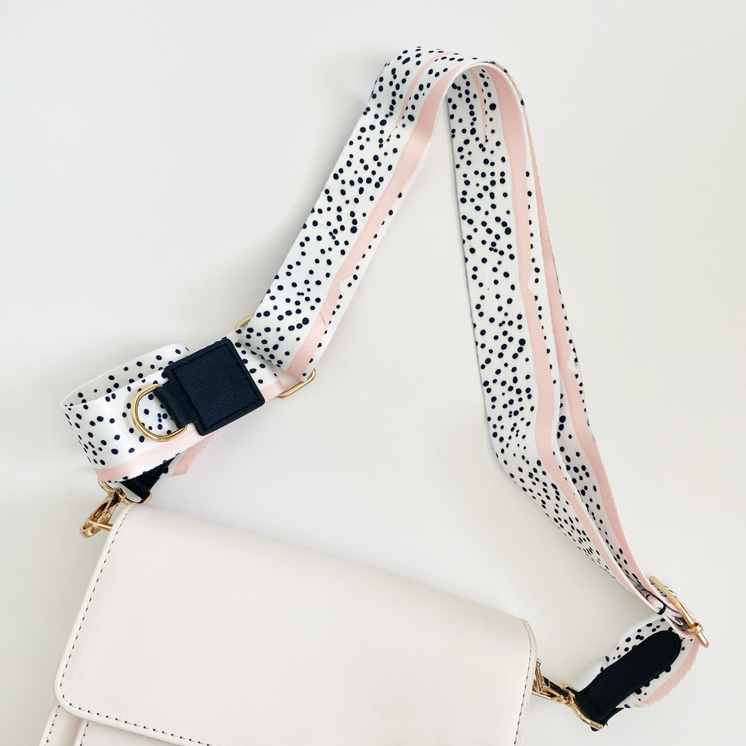 Gold Clasp Bag Strap - Pink Dalmatian