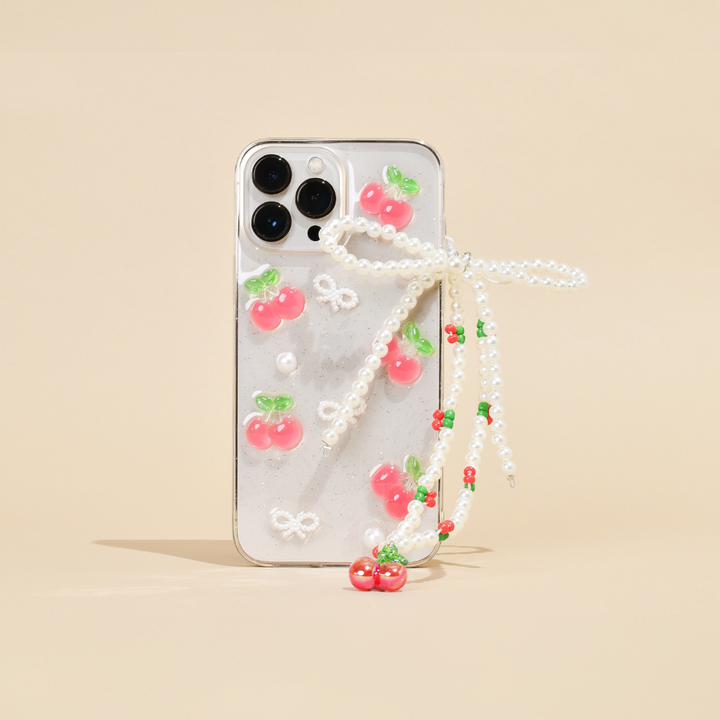 Beaded Phone Strap - Cherry Pearl