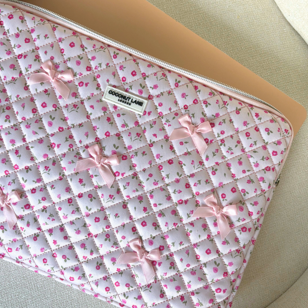 Quilted Pink Watercolour Flowers Laptop Sleeve