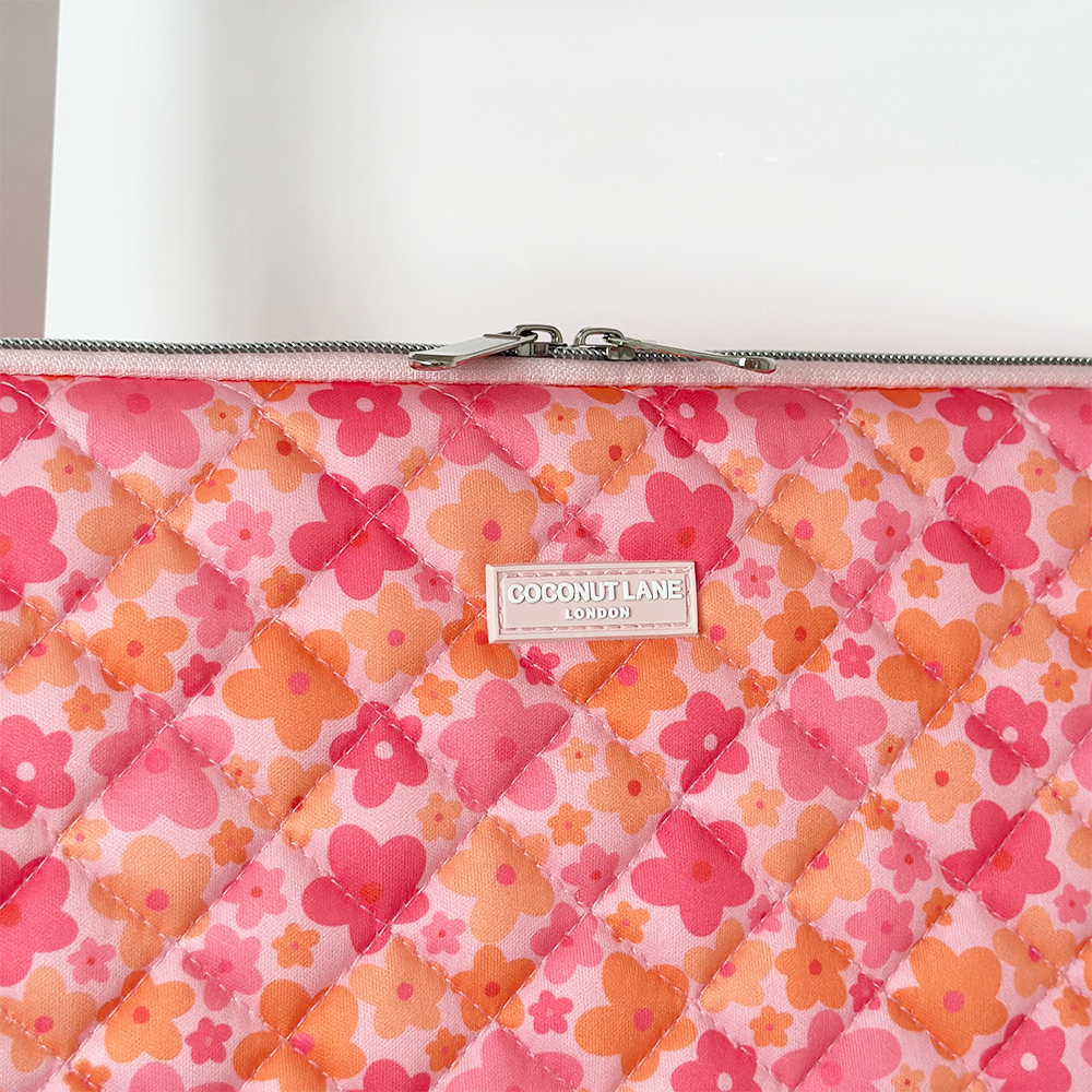 Quilted Pink & Orange Bloom Laptop Sleeve