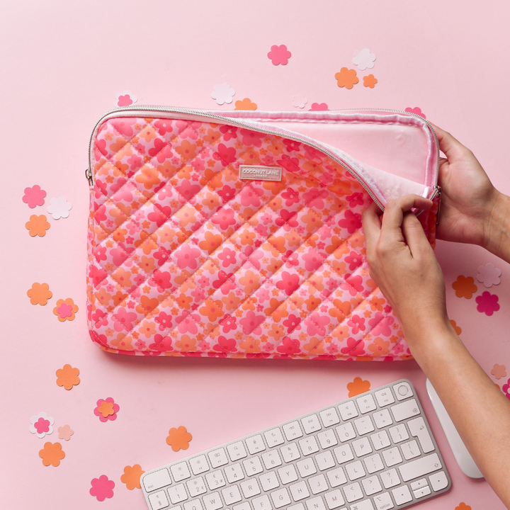 Quilted Pink & Orange Bloom Laptop Sleeve