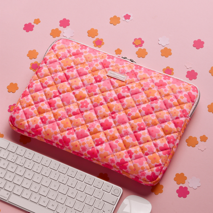 Quilted Pink & Orange Bloom Laptop Sleeve