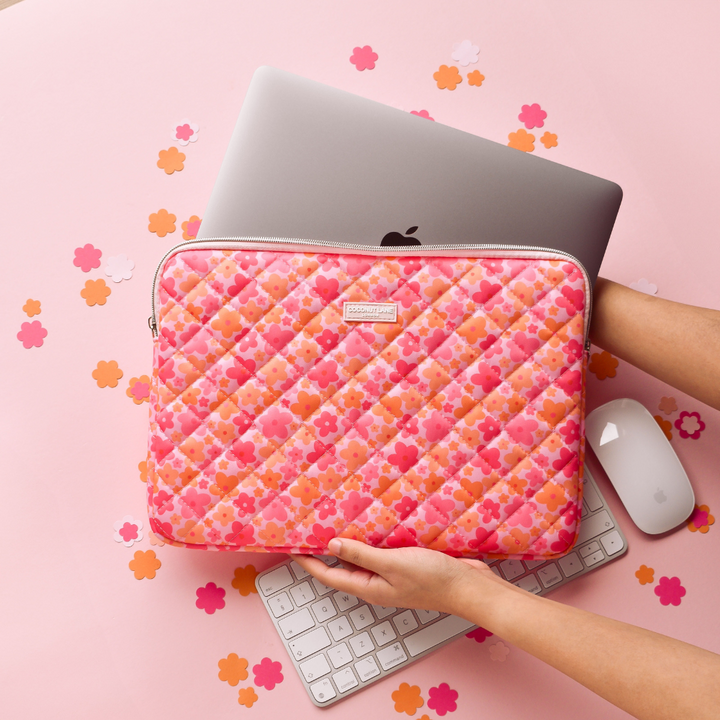 Quilted Pink & Orange Bloom Laptop Sleeve