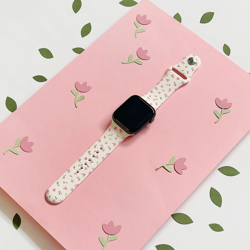 Pink Watercolour Flowers Apple Watch Strap