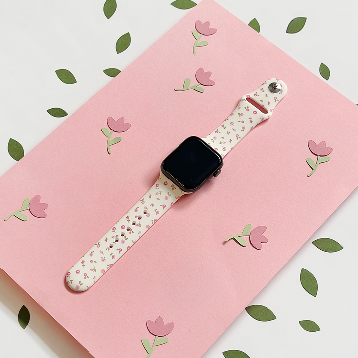 Pink Watercolour Flowers Apple Watch Strap