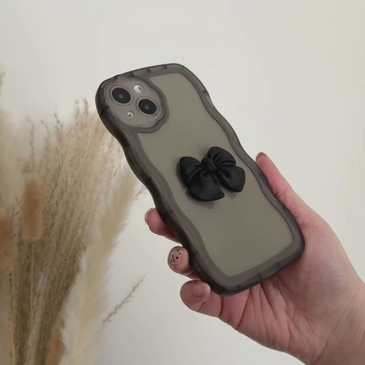 Wavy Bow Phone Case - Charcoal Black
