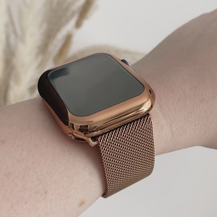 2-in-1 Metallic Apple Watch Case & Built-In Screen Protector - Rose Gold