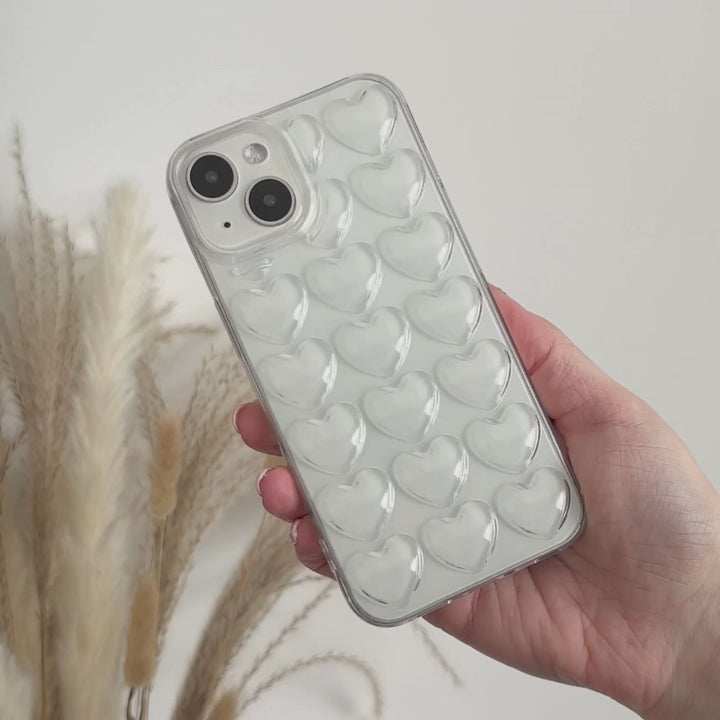 3D Hearts Phone Case - Clear
