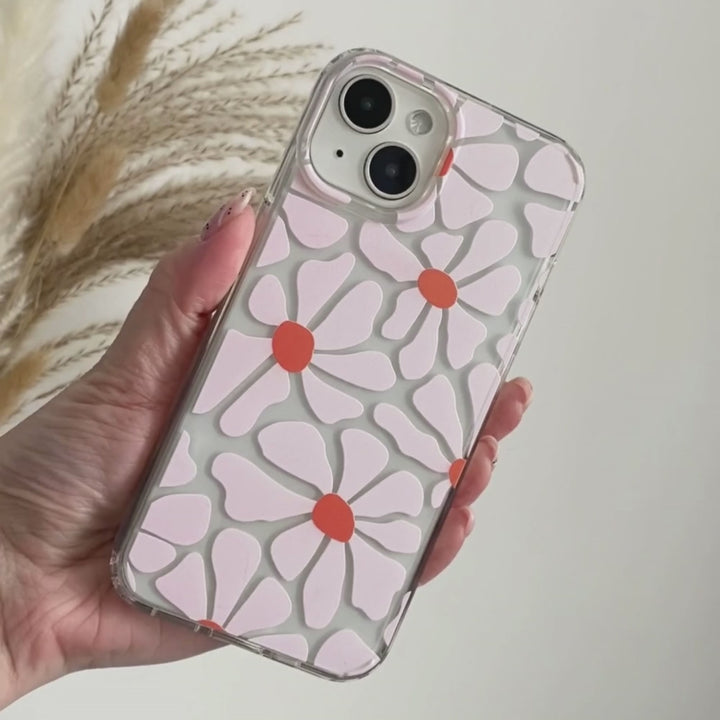 Clear Phone Case - Pink & Red Abstract Flowers