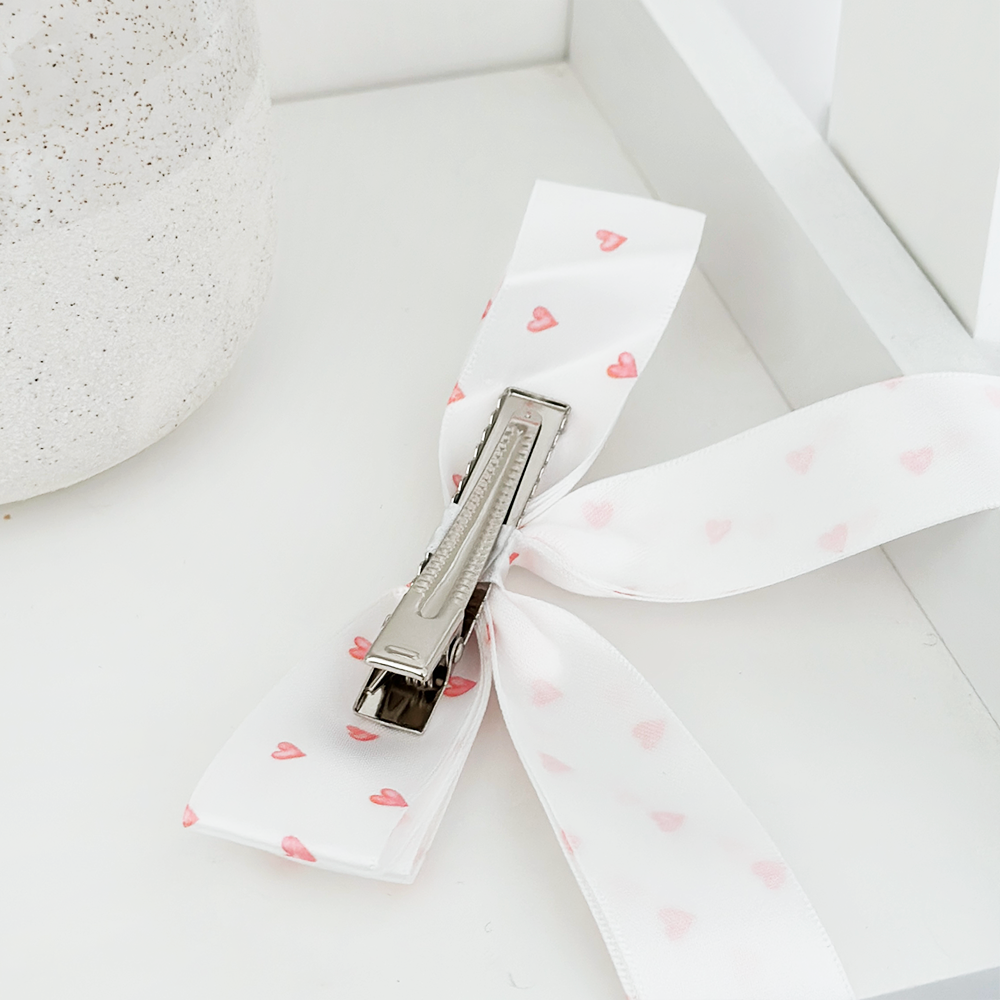 Ribbon Bow Clip - Mini Hearts