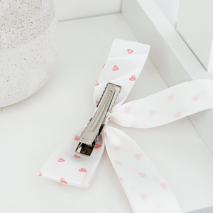 Ribbon Bow Clip - Mini Hearts