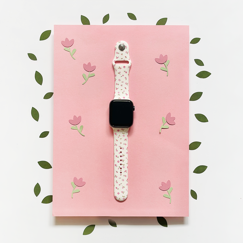 Pink Watercolour Flowers Apple Watch Strap