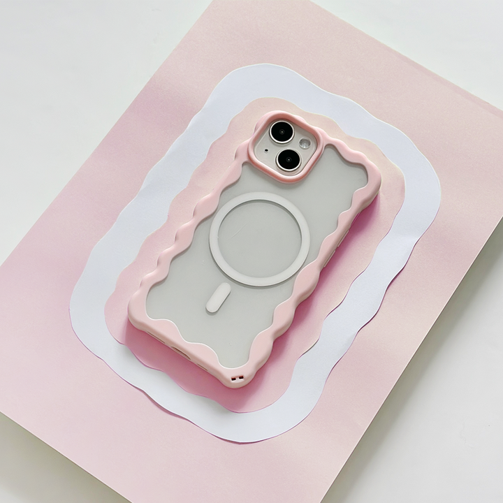 Wavy MagSafe Clear Phone Case - Pink