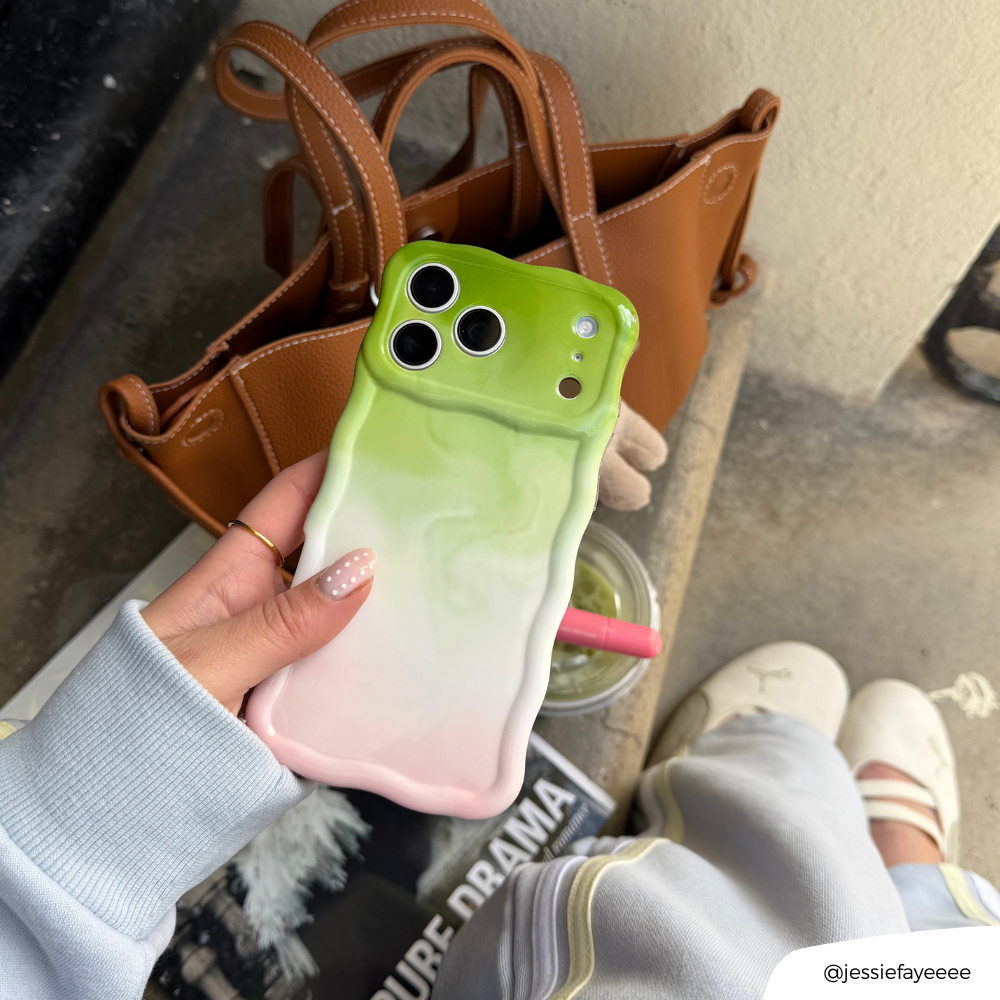 Close up of Wavy Strawberry Matcha Phone Case
