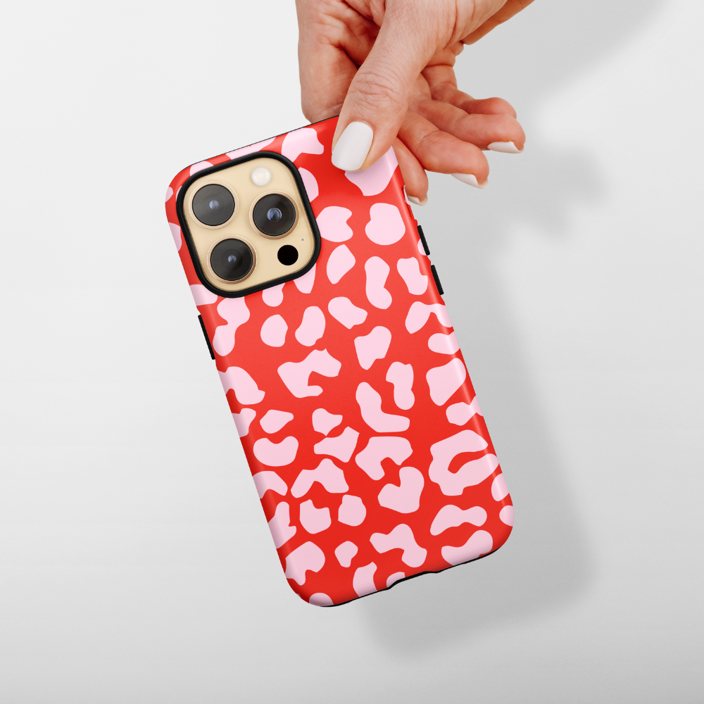 Tough Phone Case - Red & Pink Leopard