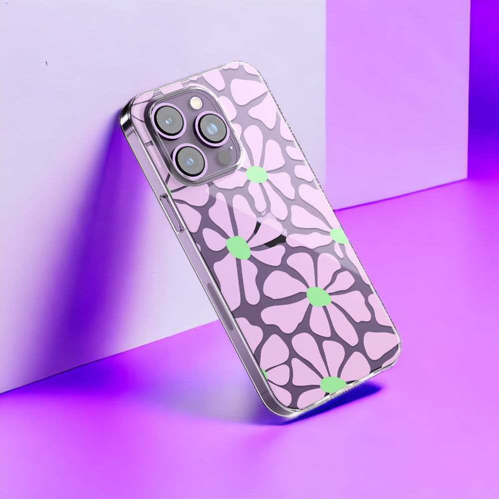 Clear Phone Case - Lilac & Lime Abstract Flowers
