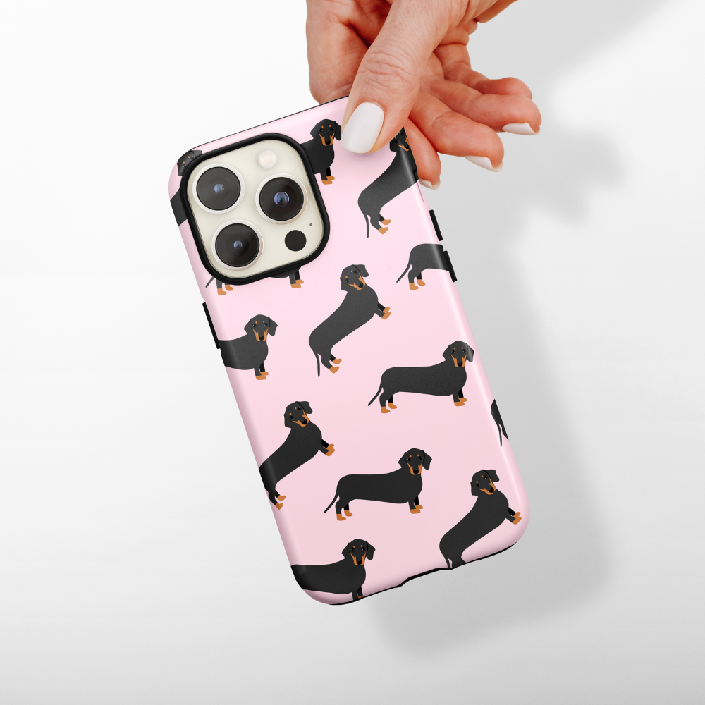 Tough Phone Case - Pink Dachshund